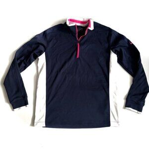 Nike Golf Navy Blue with Pink & White Accent Detail Long Sleeve Polo Top - M